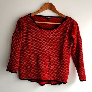 Express cropped red and black 3/4 sleeve sweater